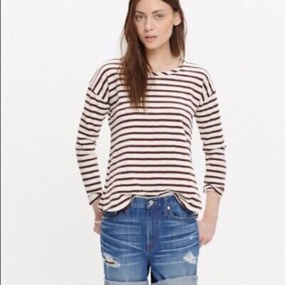 Madewell Setlist Top Size S Cotton Striped Pullover Deep Merlot Ivory EUC B24
